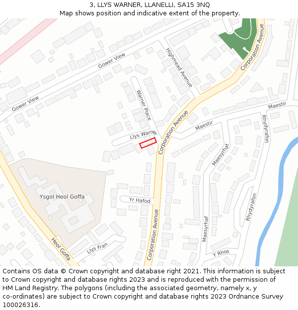 3, LLYS WARNER, LLANELLI, SA15 3NQ: Location map and indicative extent of plot