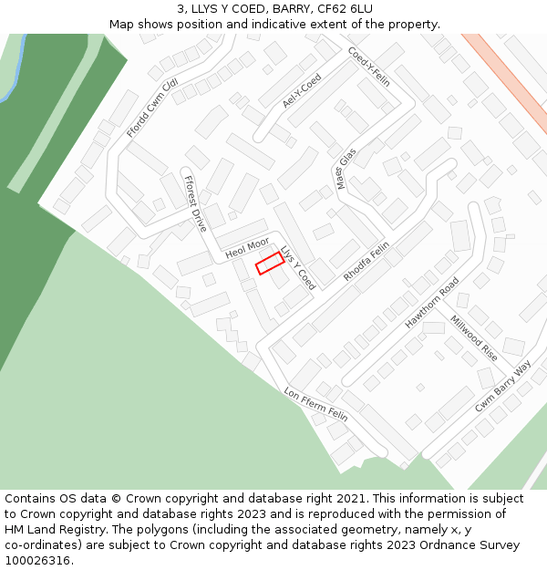 3, LLYS Y COED, BARRY, CF62 6LU: Location map and indicative extent of plot