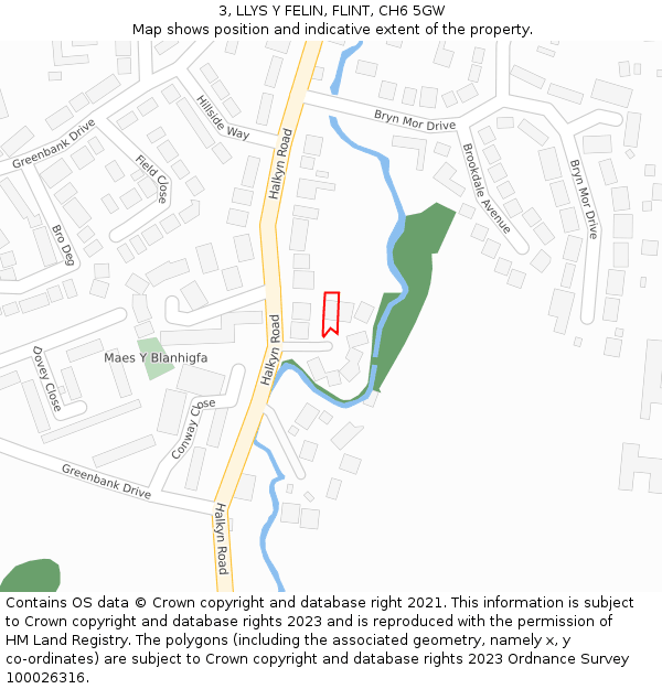 3, LLYS Y FELIN, FLINT, CH6 5GW: Location map and indicative extent of plot