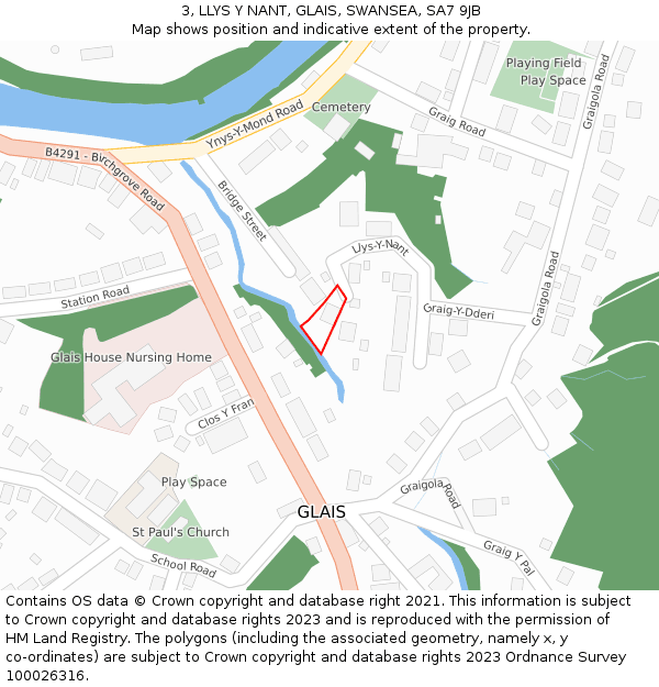 3, LLYS Y NANT, GLAIS, SWANSEA, SA7 9JB: Location map and indicative extent of plot