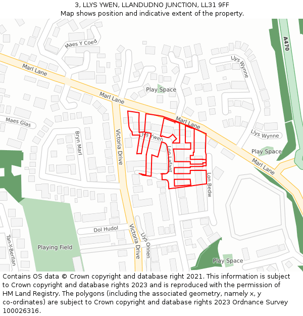 3, LLYS YWEN, LLANDUDNO JUNCTION, LL31 9FF: Location map and indicative extent of plot