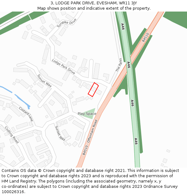 3, LODGE PARK DRIVE, EVESHAM, WR11 3JY: Location map and indicative extent of plot