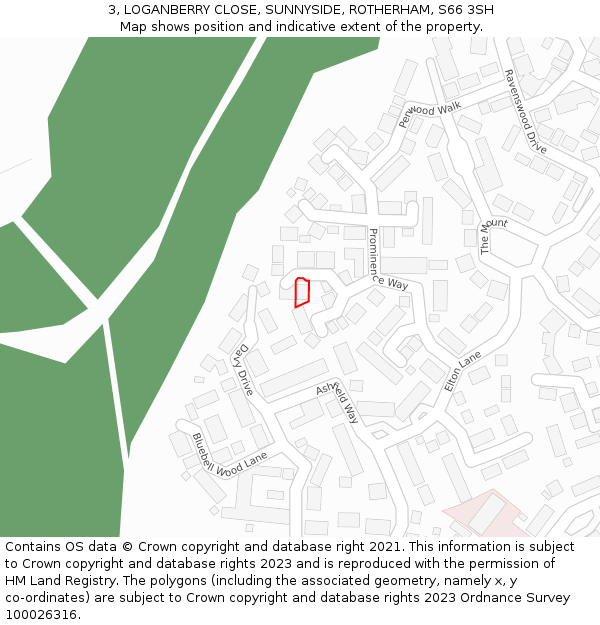 3, LOGANBERRY CLOSE, SUNNYSIDE, ROTHERHAM, S66 3SH: Location map and indicative extent of plot