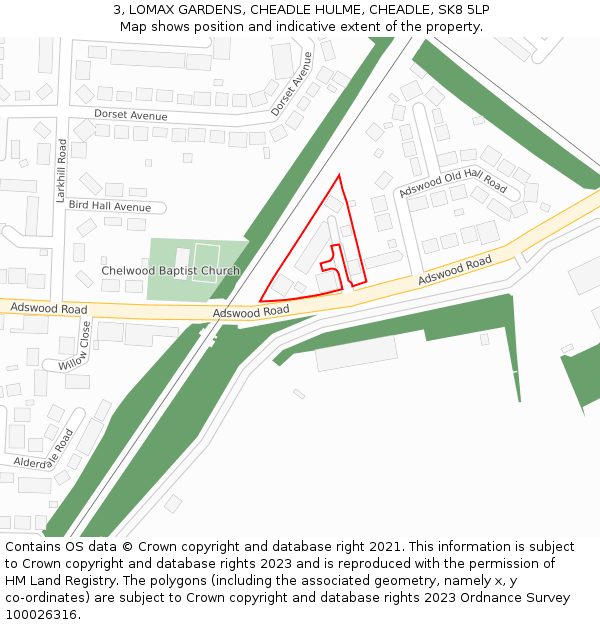 3, LOMAX GARDENS, CHEADLE HULME, CHEADLE, SK8 5LP: Location map and indicative extent of plot