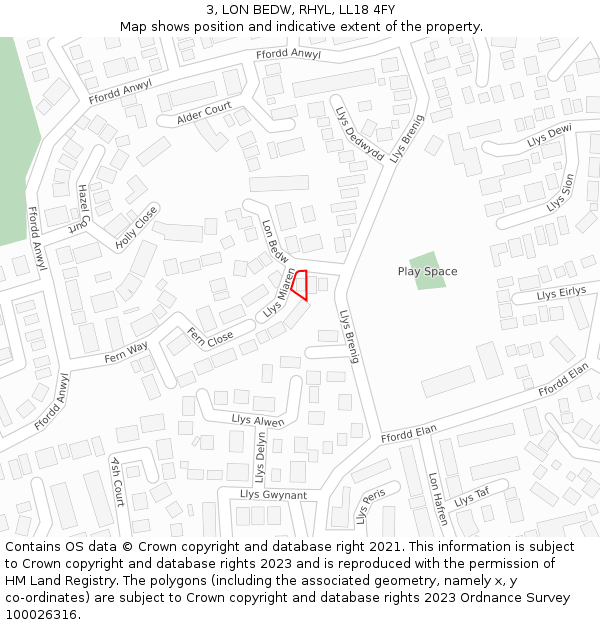 3, LON BEDW, RHYL, LL18 4FY: Location map and indicative extent of plot