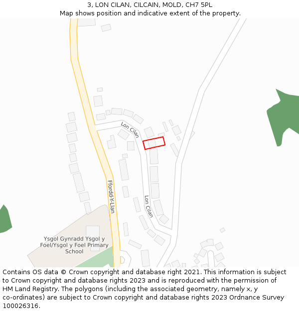 3, LON CILAN, CILCAIN, MOLD, CH7 5PL: Location map and indicative extent of plot