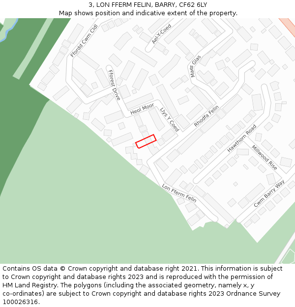 3, LON FFERM FELIN, BARRY, CF62 6LY: Location map and indicative extent of plot