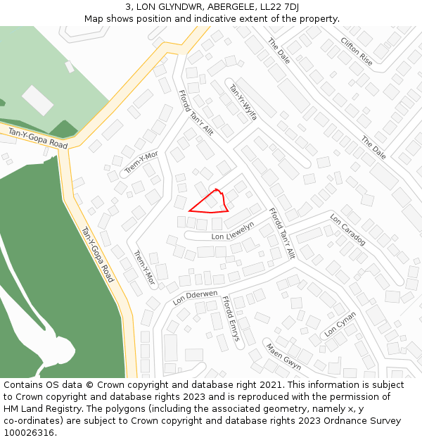 3, LON GLYNDWR, ABERGELE, LL22 7DJ: Location map and indicative extent of plot