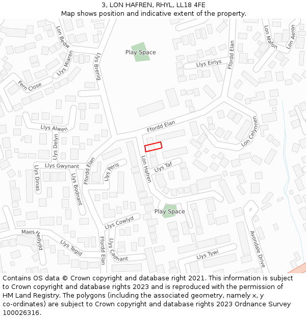 3, LON HAFREN, RHYL, LL18 4FE: Location map and indicative extent of plot