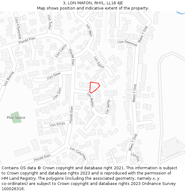 3, LON MAFON, RHYL, LL18 4JE: Location map and indicative extent of plot