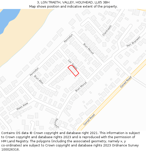3, LON TRAETH, VALLEY, HOLYHEAD, LL65 3BH: Location map and indicative extent of plot
