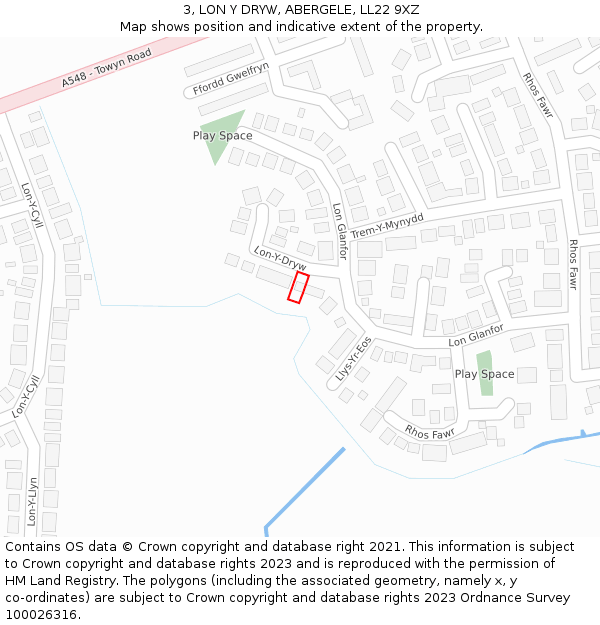 3, LON Y DRYW, ABERGELE, LL22 9XZ: Location map and indicative extent of plot