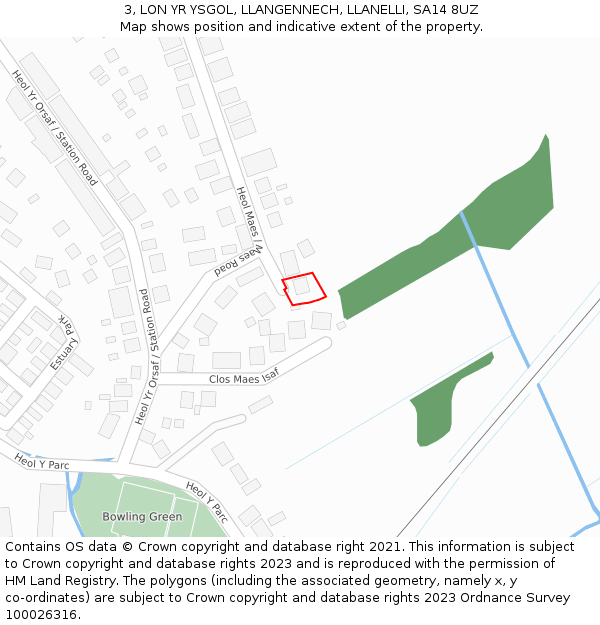 3, LON YR YSGOL, LLANGENNECH, LLANELLI, SA14 8UZ: Location map and indicative extent of plot