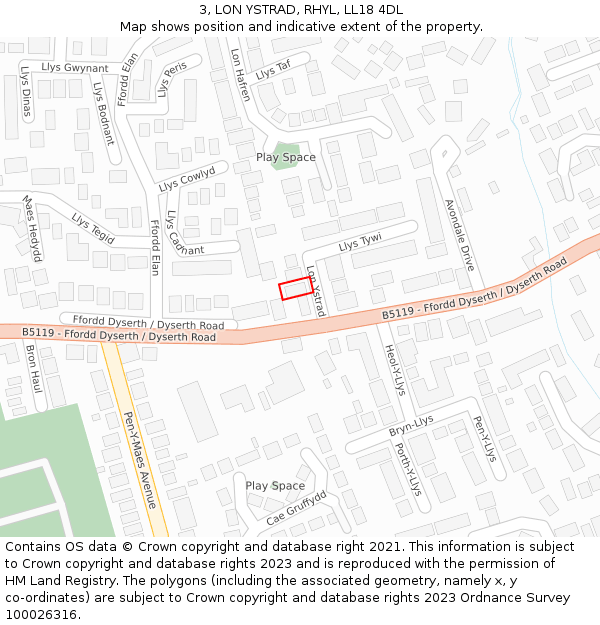 3, LON YSTRAD, RHYL, LL18 4DL: Location map and indicative extent of plot