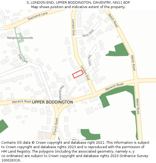 3, LONDON END, UPPER BODDINGTON, DAVENTRY, NN11 6DP: Location map and indicative extent of plot