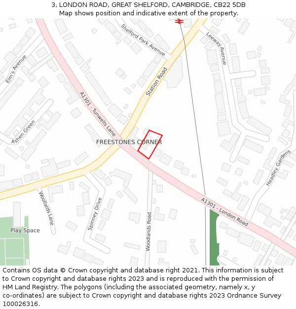 3, LONDON ROAD, GREAT SHELFORD, CAMBRIDGE, CB22 5DB: Location map and indicative extent of plot