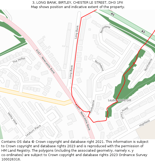 3, LONG BANK, BIRTLEY, CHESTER LE STREET, DH3 1PX: Location map and indicative extent of plot