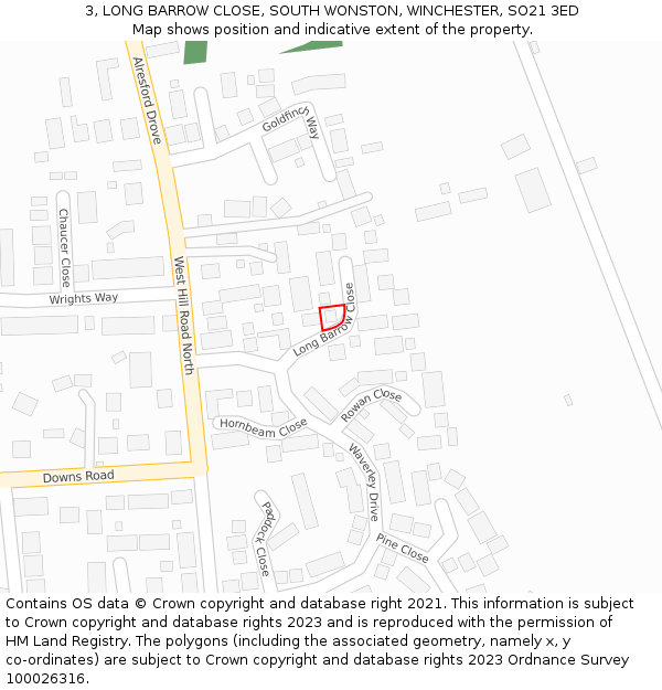 3, LONG BARROW CLOSE, SOUTH WONSTON, WINCHESTER, SO21 3ED: Location map and indicative extent of plot