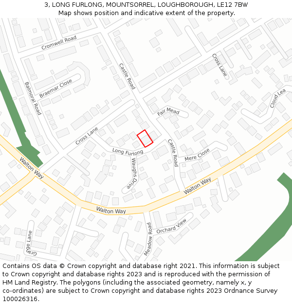 3, LONG FURLONG, MOUNTSORREL, LOUGHBOROUGH, LE12 7BW: Location map and indicative extent of plot