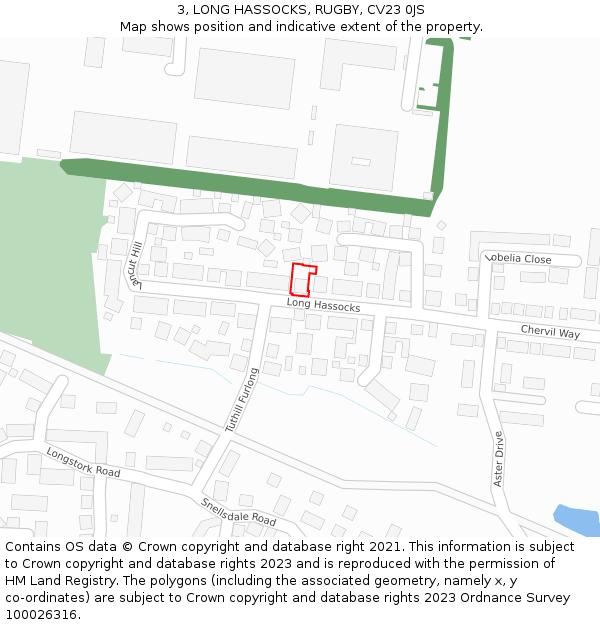 3, LONG HASSOCKS, RUGBY, CV23 0JS: Location map and indicative extent of plot