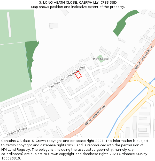 3, LONG HEATH CLOSE, CAERPHILLY, CF83 3SD: Location map and indicative extent of plot