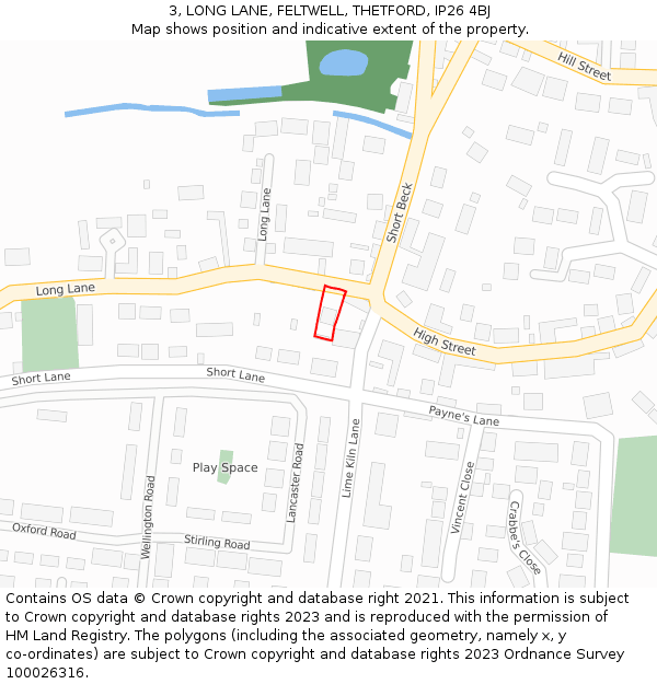 3, LONG LANE, FELTWELL, THETFORD, IP26 4BJ: Location map and indicative extent of plot