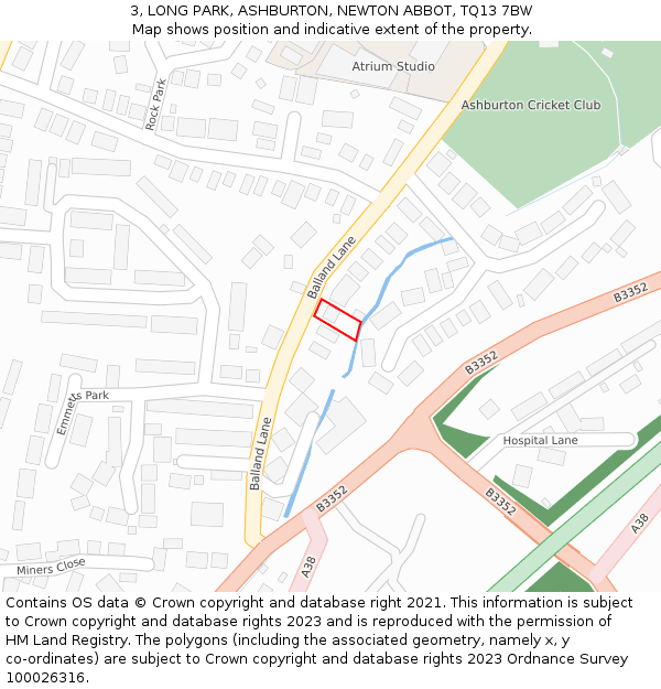 3, LONG PARK, ASHBURTON, NEWTON ABBOT, TQ13 7BW: Location map and indicative extent of plot