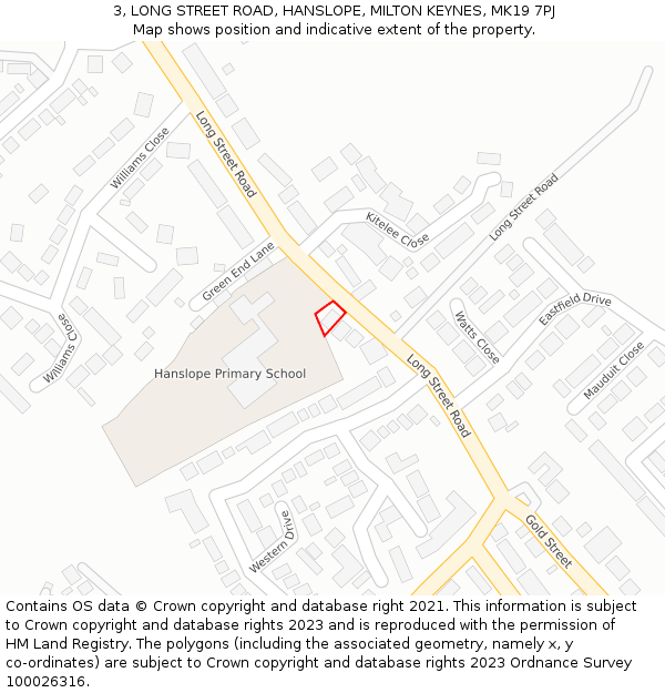 3, LONG STREET ROAD, HANSLOPE, MILTON KEYNES, MK19 7PJ: Location map and indicative extent of plot