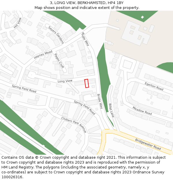 3, LONG VIEW, BERKHAMSTED, HP4 1BY: Location map and indicative extent of plot