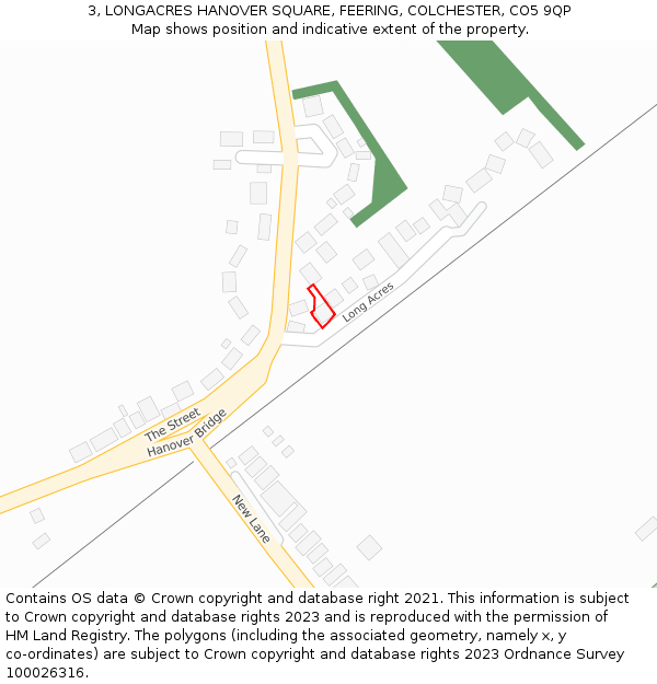 3, LONGACRES HANOVER SQUARE, FEERING, COLCHESTER, CO5 9QP: Location map and indicative extent of plot