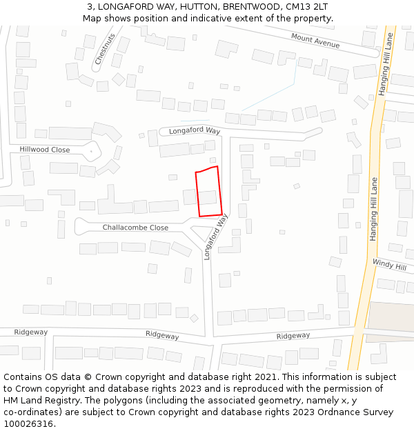 3, LONGAFORD WAY, HUTTON, BRENTWOOD, CM13 2LT: Location map and indicative extent of plot