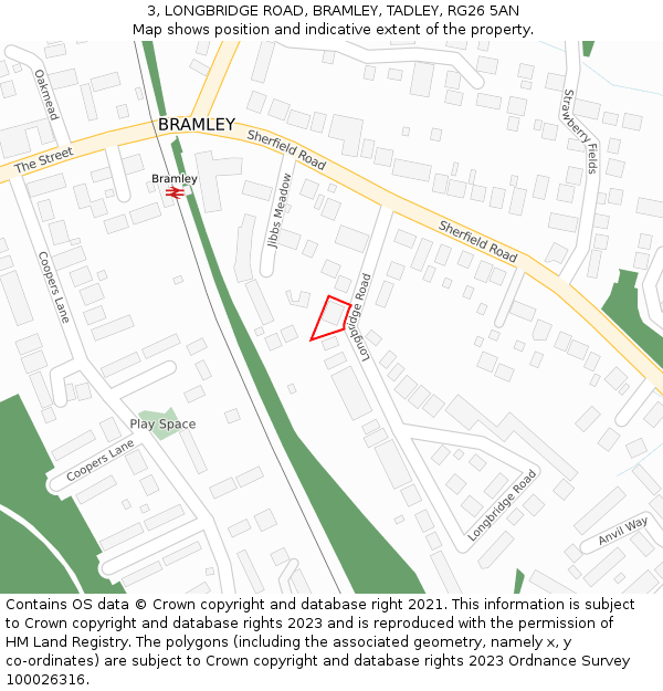 3, LONGBRIDGE ROAD, BRAMLEY, TADLEY, RG26 5AN: Location map and indicative extent of plot