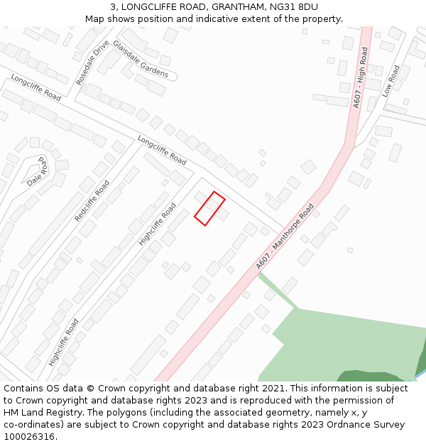 3, LONGCLIFFE ROAD, GRANTHAM, NG31 8DU: Location map and indicative extent of plot