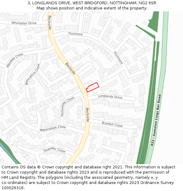 3, LONGLANDS DRIVE, WEST BRIDGFORD, NOTTINGHAM, NG2 6SR: Location map and indicative extent of plot