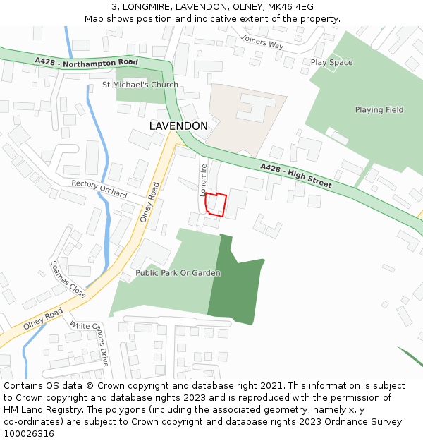 3, LONGMIRE, LAVENDON, OLNEY, MK46 4EG: Location map and indicative extent of plot