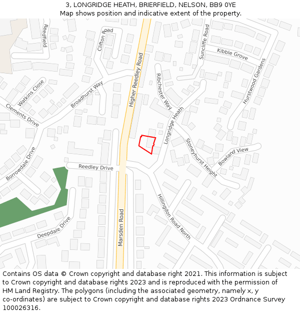 3, LONGRIDGE HEATH, BRIERFIELD, NELSON, BB9 0YE: Location map and indicative extent of plot