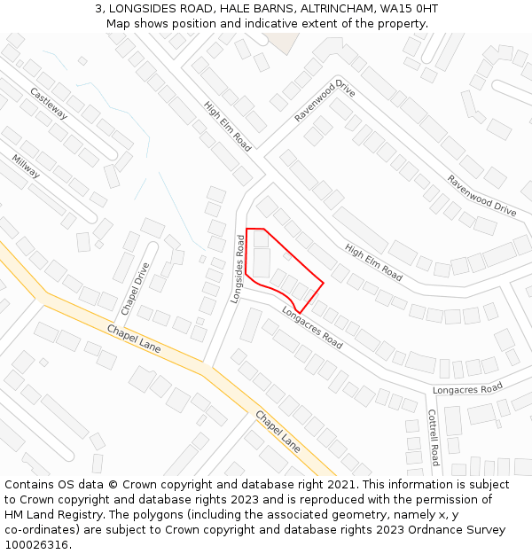 3, LONGSIDES ROAD, HALE BARNS, ALTRINCHAM, WA15 0HT: Location map and indicative extent of plot