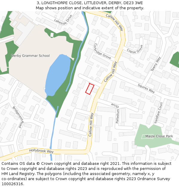 3, LONGTHORPE CLOSE, LITTLEOVER, DERBY, DE23 3WE: Location map and indicative extent of plot