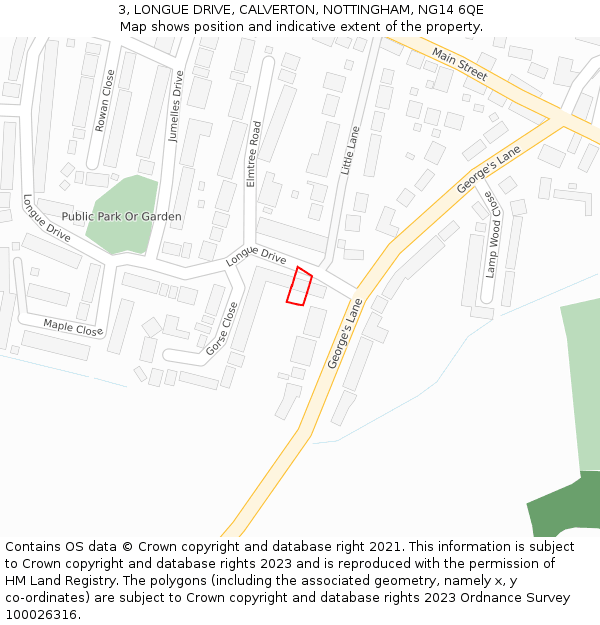 3, LONGUE DRIVE, CALVERTON, NOTTINGHAM, NG14 6QE: Location map and indicative extent of plot