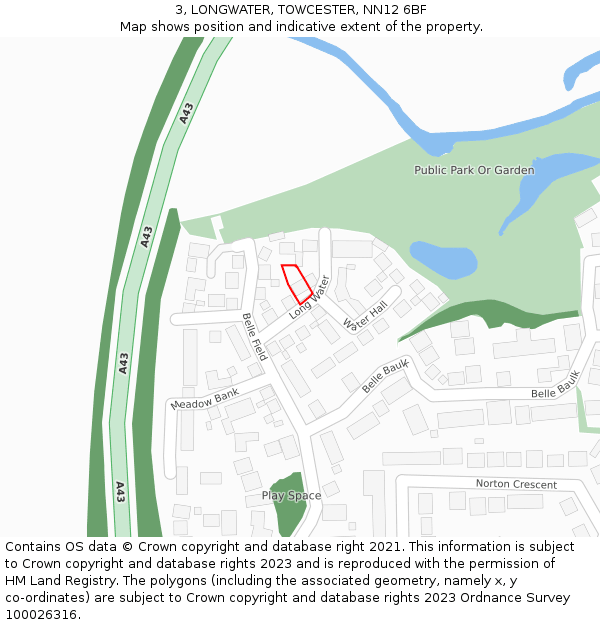 3, LONGWATER, TOWCESTER, NN12 6BF: Location map and indicative extent of plot