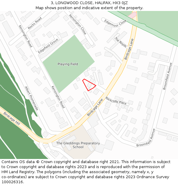 3, LONGWOOD CLOSE, HALIFAX, HX3 0JZ: Location map and indicative extent of plot