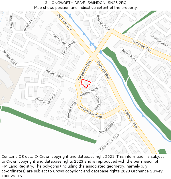 3, LONGWORTH DRIVE, SWINDON, SN25 2BQ: Location map and indicative extent of plot