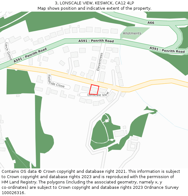 3, LONSCALE VIEW, KESWICK, CA12 4LP: Location map and indicative extent of plot