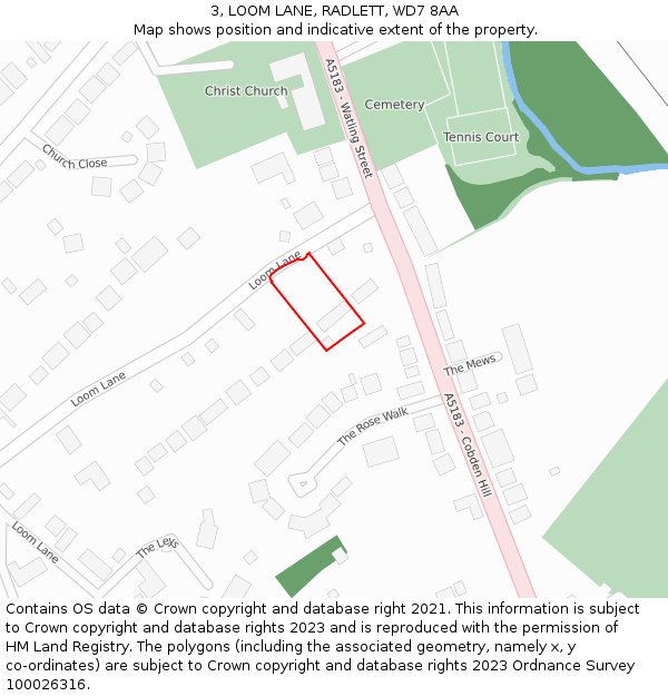 3, LOOM LANE, RADLETT, WD7 8AA: Location map and indicative extent of plot