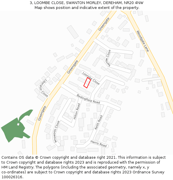 3, LOOMBE CLOSE, SWANTON MORLEY, DEREHAM, NR20 4NW: Location map and indicative extent of plot