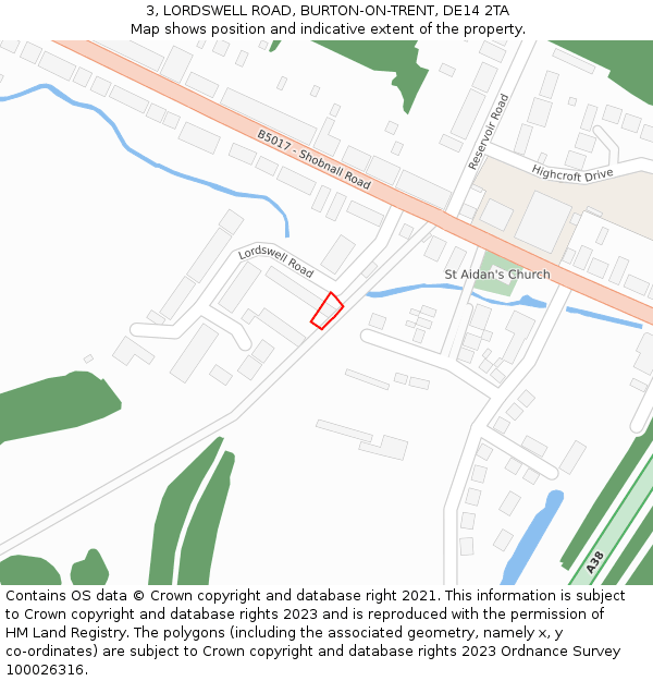3, LORDSWELL ROAD, BURTON-ON-TRENT, DE14 2TA: Location map and indicative extent of plot