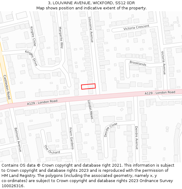 3, LOUVAINE AVENUE, WICKFORD, SS12 0DR: Location map and indicative extent of plot