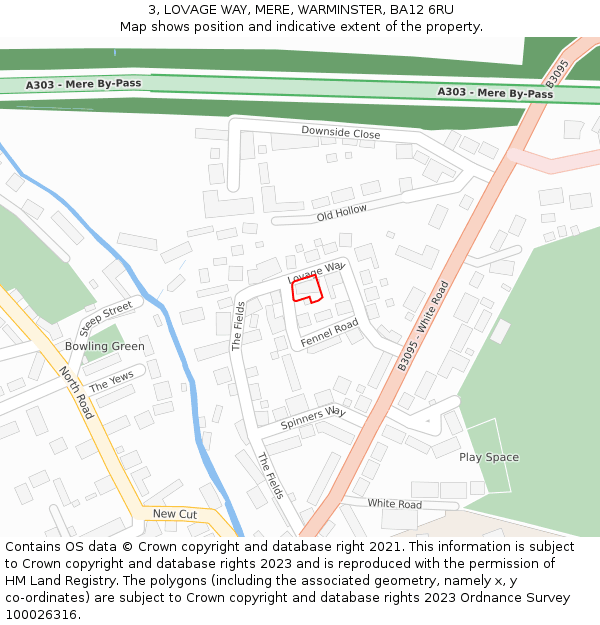 3, LOVAGE WAY, MERE, WARMINSTER, BA12 6RU: Location map and indicative extent of plot