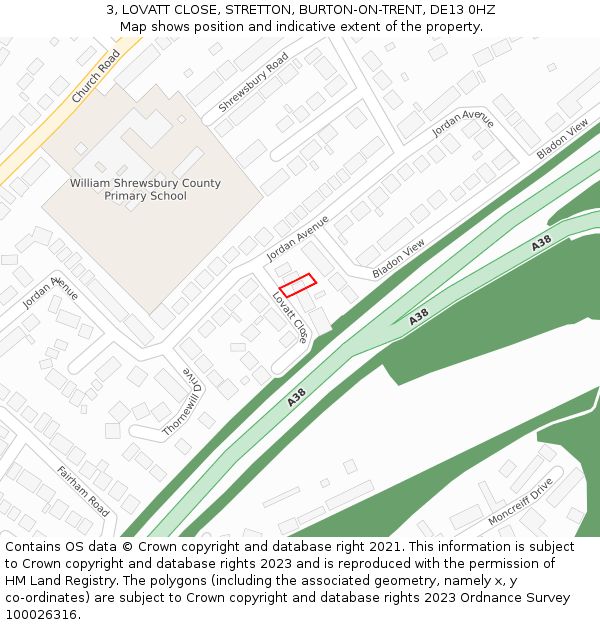 3, LOVATT CLOSE, STRETTON, BURTON-ON-TRENT, DE13 0HZ: Location map and indicative extent of plot