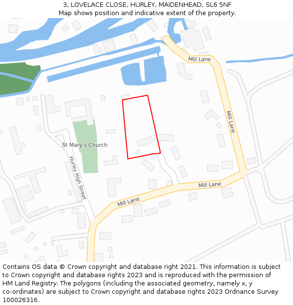 3, LOVELACE CLOSE, HURLEY, MAIDENHEAD, SL6 5NF: Location map and indicative extent of plot